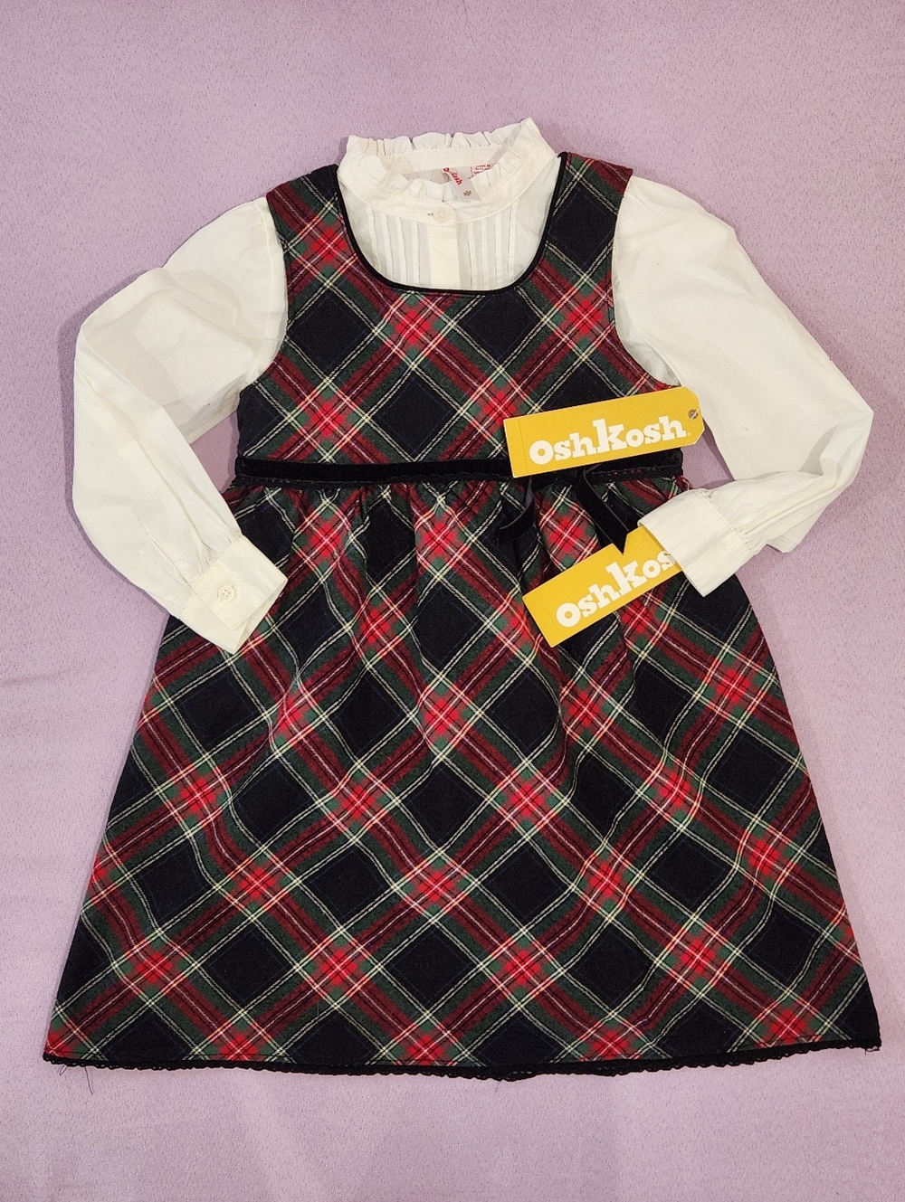 2006 OshKosh NWT Deadstock Girls 5 Plaid Party Holiday Dress with Button Down
